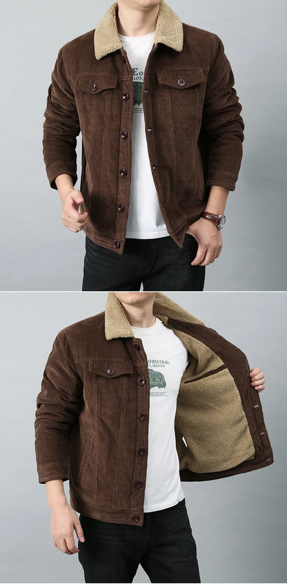 Men’s Workwear-Inspired Jacket with Sherpa Lining and Corduroy Finish