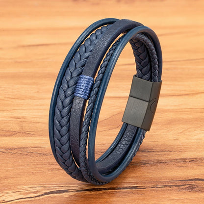 Men’s Triple Braided Leather Bracelet with Magnetic Clasp
