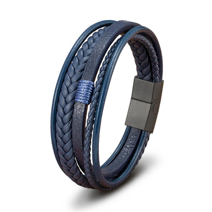 Men’s Triple Braided Leather Bracelet with Magnetic Clasp