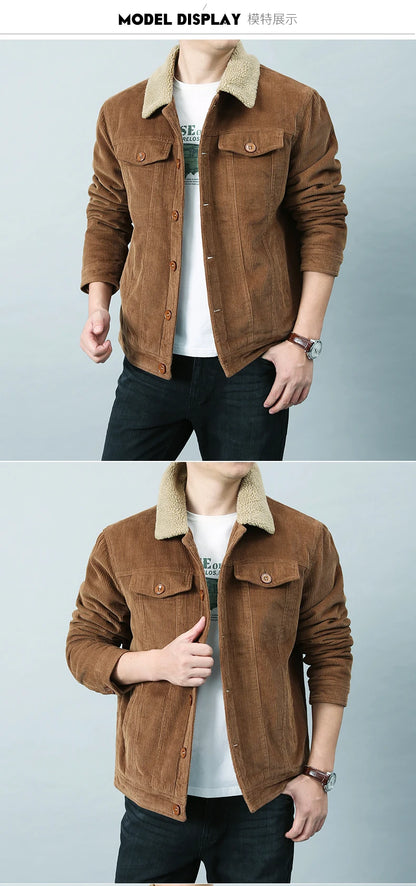Men’s Workwear-Inspired Jacket with Sherpa Lining and Corduroy Finish