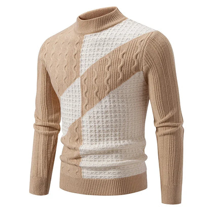Men’s Slim Fit Patchwork Knit Sweater – Modern Textures for Smart Casual Looks