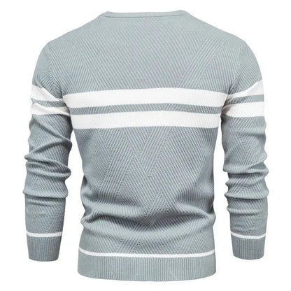 Men’s Slim Fit Knit Sweater – Warm Patchwork Pullover with Crew Neck & Long Sleeves