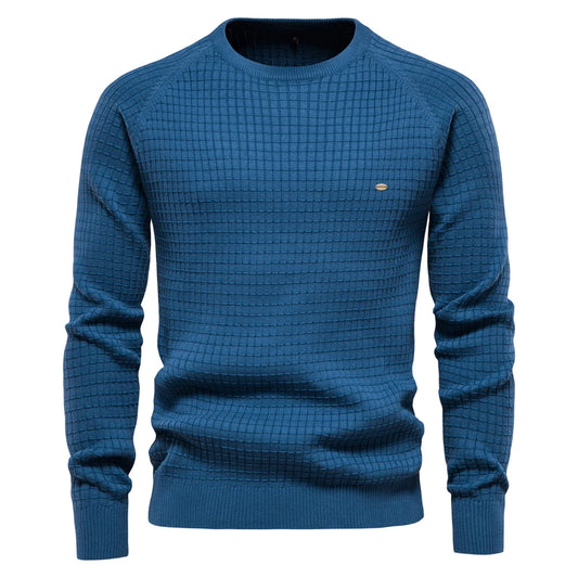 Men’s Cotton O-Neck Mesh Sweater – Solid Color, Winter and Autumn Basic Pullover