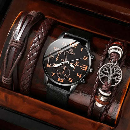 Men’s Watch & Bracelet Kit — Casual Style with Personality — 5-Piece Set