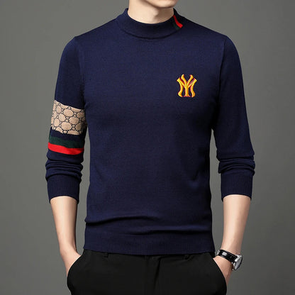 Men’s Slim Fit Knit Sweater with Sporty Sleeve Detail – Urban Elegance with Attitude