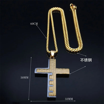 Men’s Necklace with Cross Pendant – Engraved Prayer