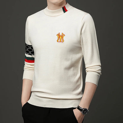 Men’s Slim Fit Knit Sweater with Sporty Sleeve Detail – Urban Elegance with Attitude