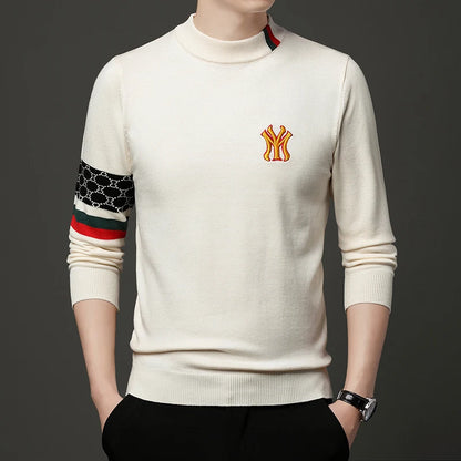 Men’s Slim Fit Knit Sweater with Sporty Sleeve Detail – Urban Elegance with Attitude
