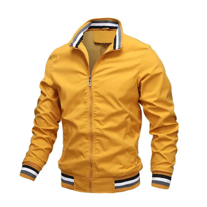Men’s Casual Sport Jacket with Striped Collar and Cuffs