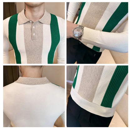 Men’s Retro-Style Long Sleeve Polo with Slim Fit