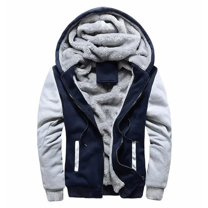 Men’s Fleece-Lined Hoodie with Camouflage Sleeves and Full Insulation