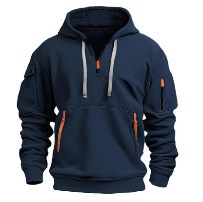 Men’s Tactical Hoodie with Contrast Zippers and Sleeve Pocket