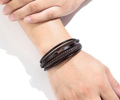 Men’s Triple Braided Leather Bracelet with Magnetic Clasp