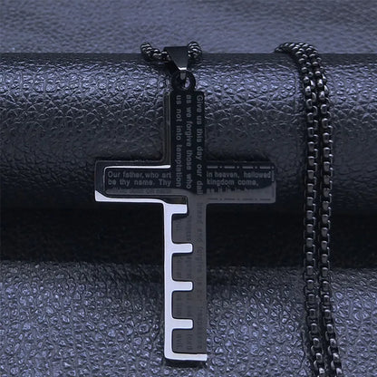 Men’s Necklace with Cross Pendant – Engraved Prayer
