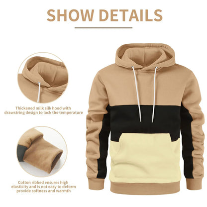 Men’s Modern Geometric Panel Pullover Hoodie – Casual Streetwear for Everyday Comfort