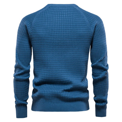 Men’s Cotton O-Neck Mesh Sweater – Solid Color, Winter and Autumn Basic Pullover