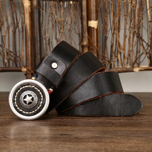 Men’s Leather Belt with Star Buckle – Country Style