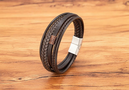 Men’s Triple Braided Leather Bracelet with Magnetic Clasp