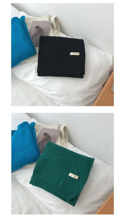 Men's Knitted Wool Scarf, Simple, Chic, Soft, Autumn Winter, Thermal Scarf