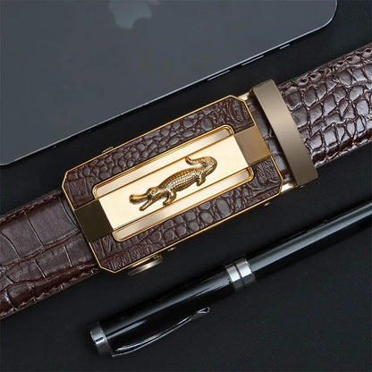 Men’s Automatic Buckle Leather Belt with Crocodile Texture – Elegant and Adjustable