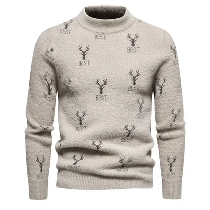Men’s Crew Neck Patterned Knit Sweater – Minimalist Style with Geometric Detailing