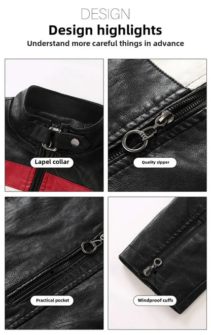 Men’s Biker-Style Jacket with Contrasting Panels and Functional Zippers