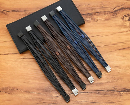 Men’s Triple Braided Leather Bracelet with Magnetic Clasp