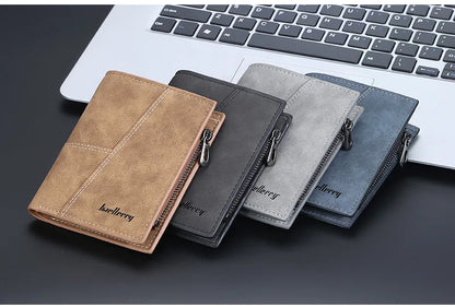 Vertical Men’s Wallet with Minimalist Geometric Stitch Design – Compact and Stylish