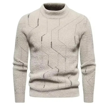 Men’s Crew Neck Patterned Knit Sweater – Minimalist Style with Geometric Detailing