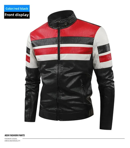 Men’s Biker-Style Jacket with Contrasting Panels and Functional Zippers