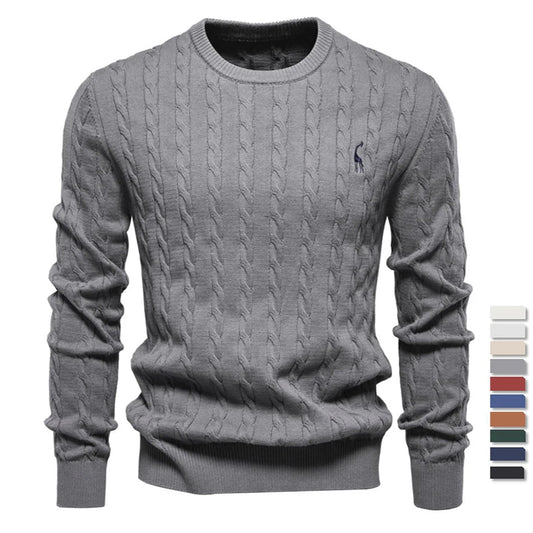 Men’s Cable Knit Sweater with Embroidery – Classic Style with a Unique Touch