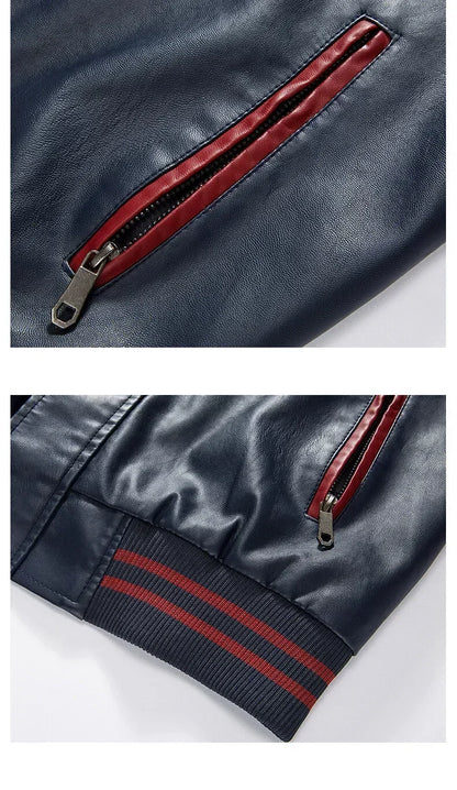 Men’s “R Varsity” Leather-Style College Jacket with Contrast Sleeves