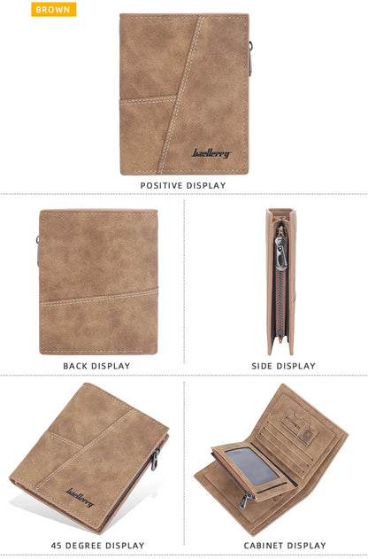 Vertical Men’s Wallet with Minimalist Geometric Stitch Design – Compact and Stylish