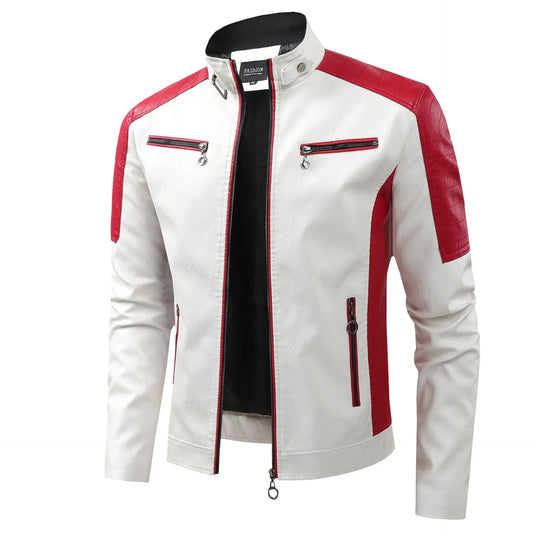 Men’s Biker-Style Jacket with Contrasting Panels and Functional Zippers