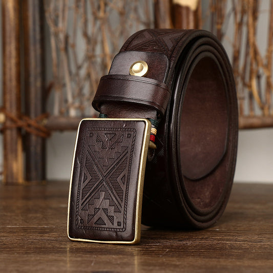 Men’s Leather Belt with Engraved Buckle – Rustic Style