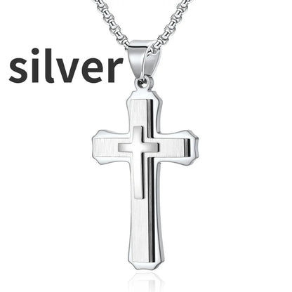 Modern Cross Pendant Necklace – Dual-Tone Stainless Steel