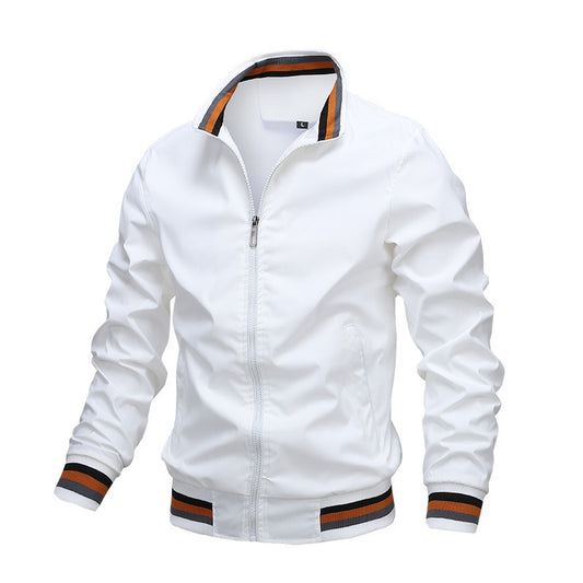 Men’s Casual Sport Jacket with Striped Collar and Cuffs