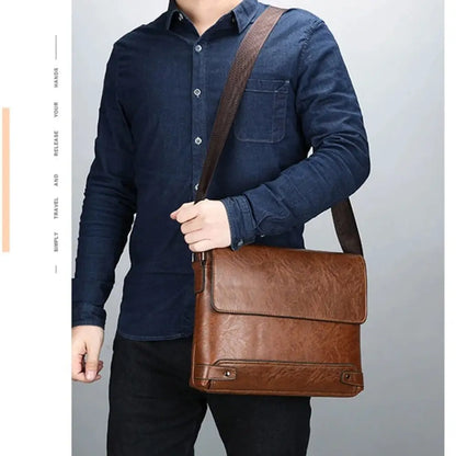 PU Leather Business Bag for Men – Laptop Tote & Crossbody Satchel