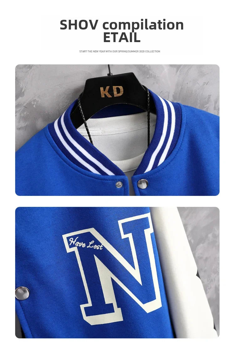 Men’s Varsity College Jacket with Embroidered Details and Snap Button Closure