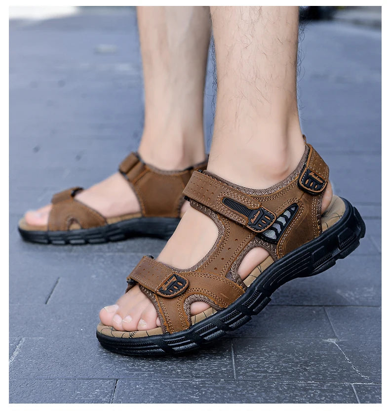 Classic Men's Genuine Leather Sandals - for Summer, Casual Lightweight Sandals