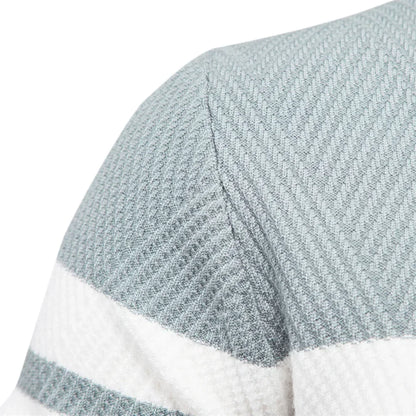 Men’s Slim Fit Knit Sweater – Warm Patchwork Pullover with Crew Neck & Long Sleeves