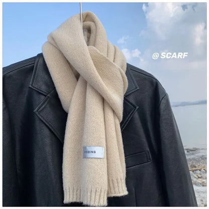 Men's Knitted Wool Scarf, Simple, Chic, Soft, Autumn Winter, Thermal Scarf