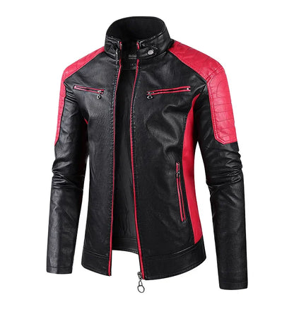 Men’s Biker-Style Jacket with Contrasting Panels and Functional Zippers