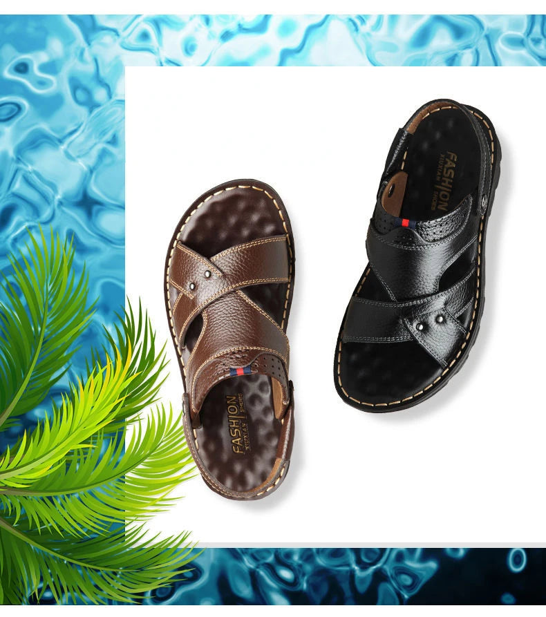 Men's Summer Leather Sandals - Reinforced Men's Shoes Made of Genuine Leather