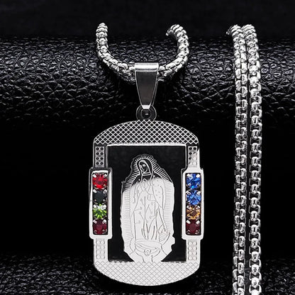Colorful Gemstone Cross Pendant – Stainless Steel Necklace