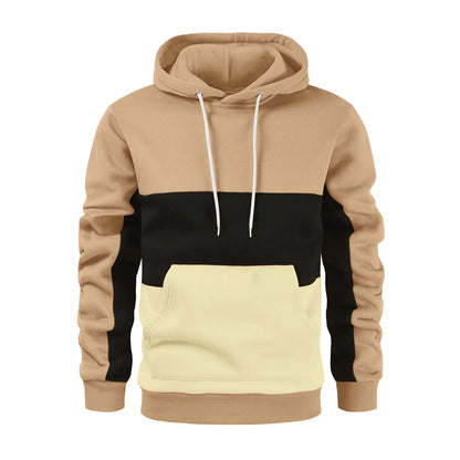 Men’s Modern Geometric Panel Pullover Hoodie – Casual Streetwear for Everyday Comfort