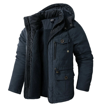Men’s Quilted Jacket with Hood and Multiple Functional Pockets