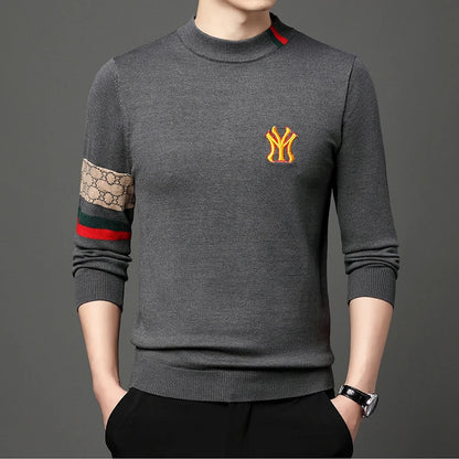 Men’s Slim Fit Knit Sweater with Sporty Sleeve Detail – Urban Elegance with Attitude