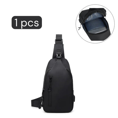 Men’s Anti-Theft Sling Bag with USB Charging Port – Waterproof Crossbody Chest Bag