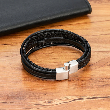 Men’s Triple Braided Leather Bracelet with Magnetic Clasp